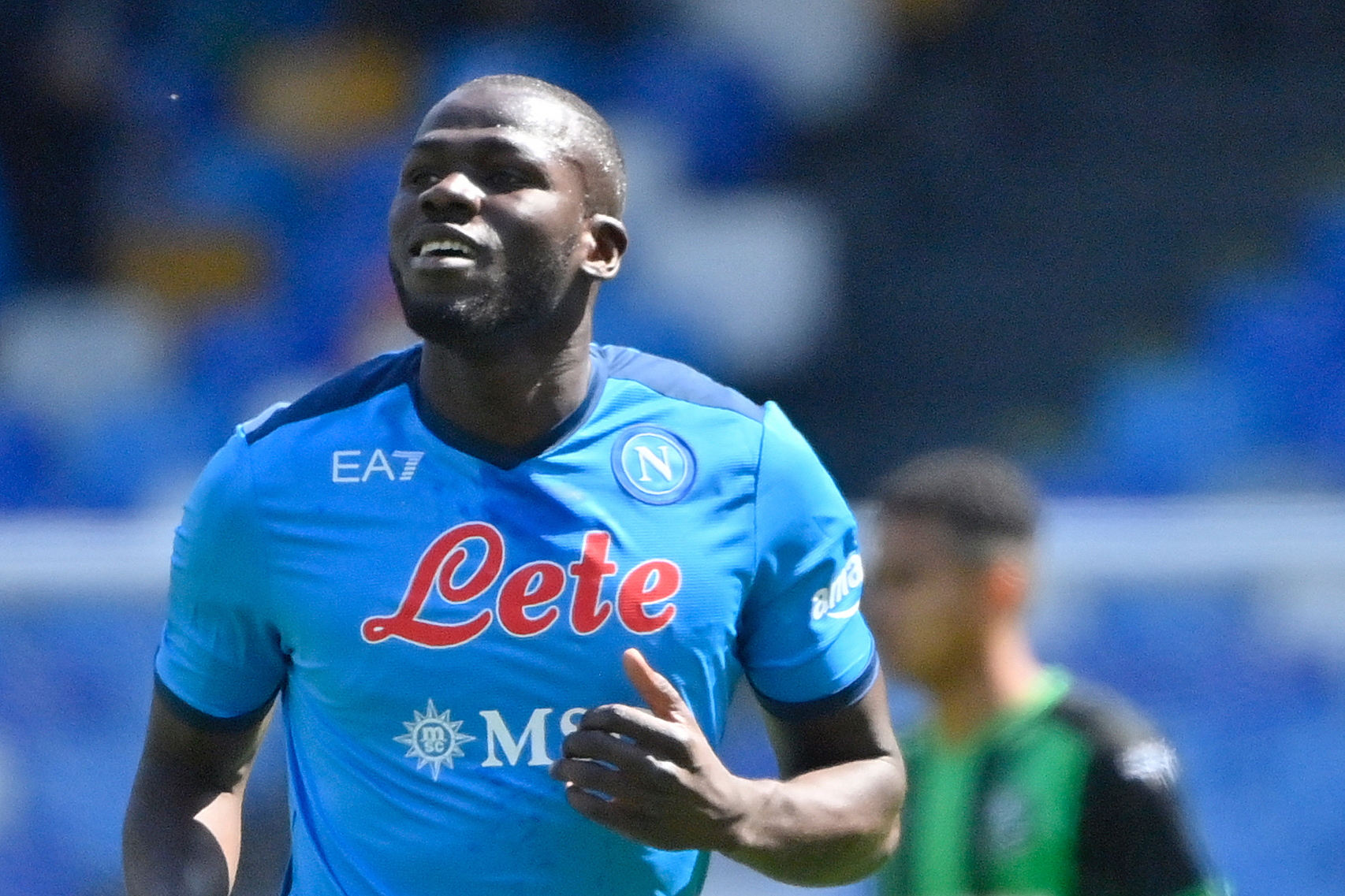 Napolis Senegalese defender Kalidou Koulibaly celebrates his goal during the Italian Serie A football match Napoli vs Sassuolo at Diego Armando Maradona stadium in Naples, on April 30, 2022. (Photo by Alberto PIZZOLI / AFP) (Photo by ALBERTO PIZZOLI/AFP via Getty Images)
