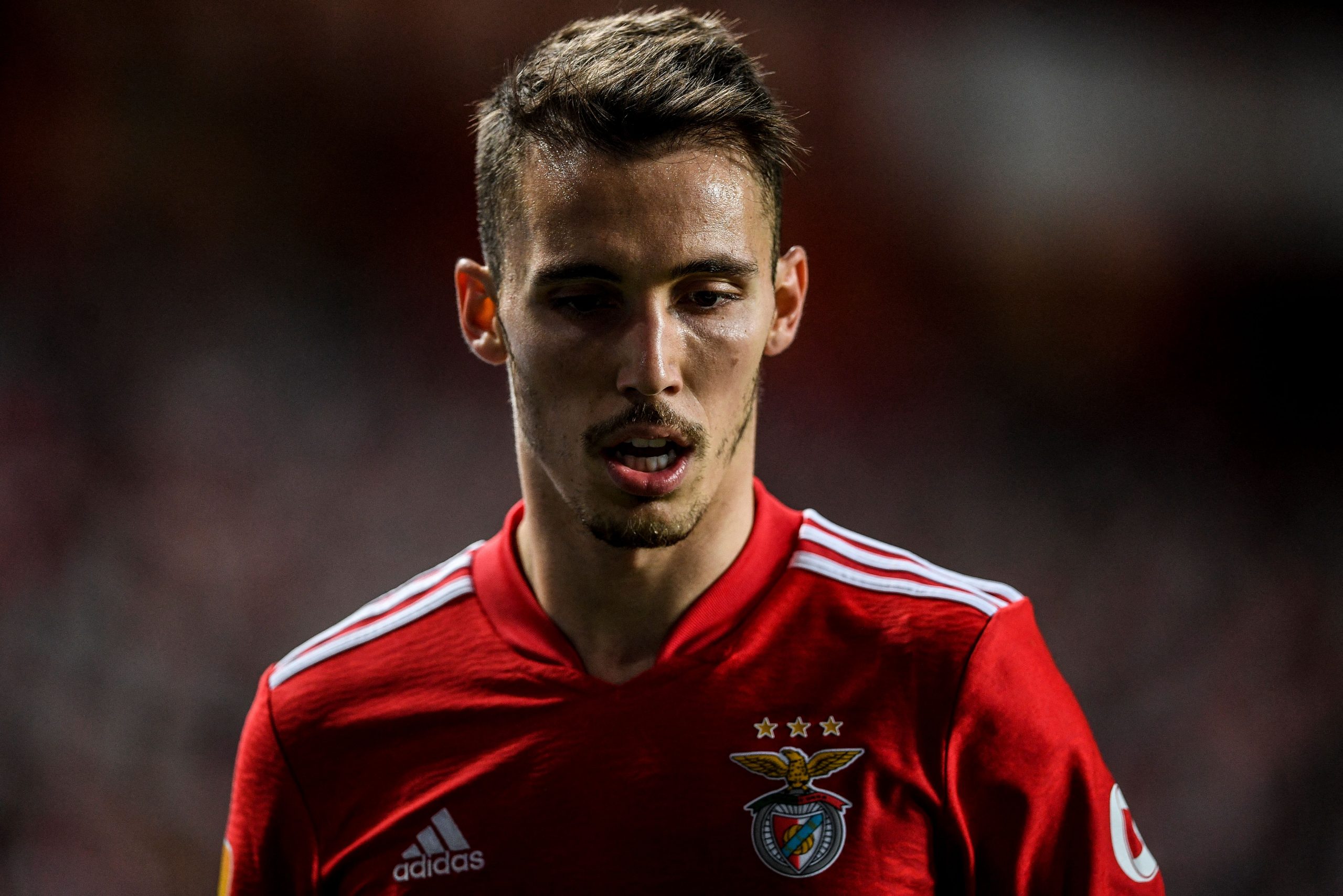 Benfica's Spanish defender Grimaldo Garcia looks on during the Portuguese league football match between SL Benfica and FC Pacos de Ferreira at the Luz stadium in Lisbon on January 9, 2022. (Photo by PATRICIA DE MELO MOREIRA / AFP) (Photo by PATRICIA DE MELO MOREIRA/AFP via Getty Images)