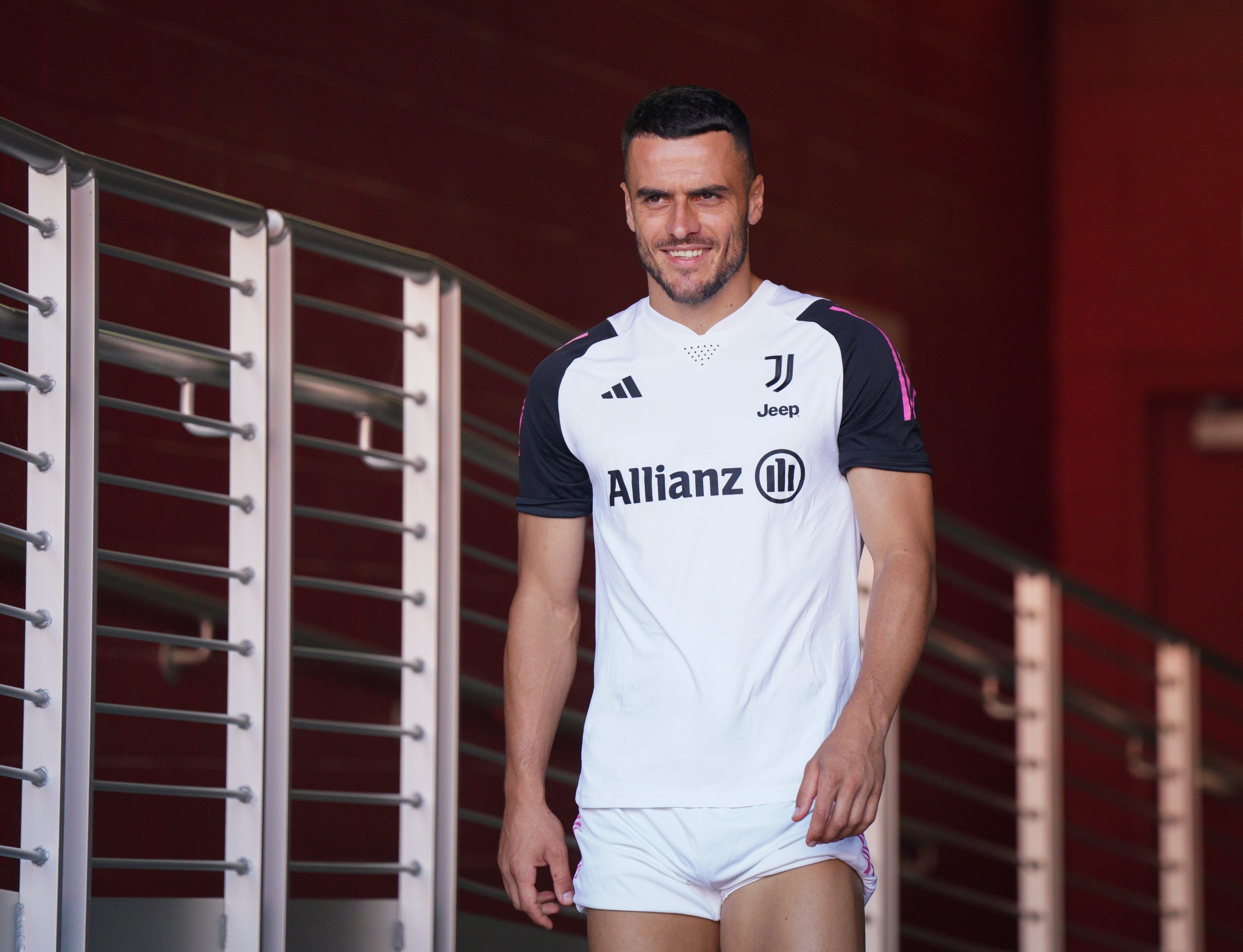 SANTA CLARA, CALIFORNIA - JULY 22: Filip Kostic of Juventus walks to the pitch for a training session after the planned friendly against Barcelona was cancelled, at Levi's Stadium on July 22, 2023 in Santa Clara, California. (Photo by Loren Elliott/Getty Images)