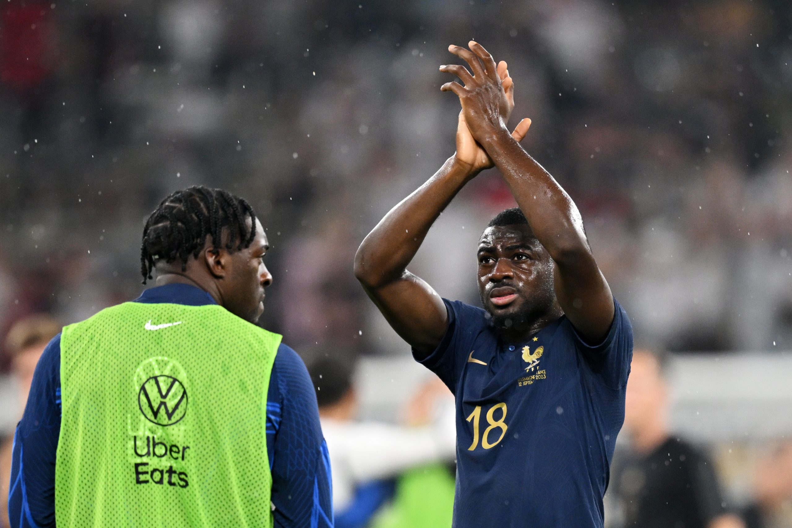 DORTMUND, GERMANY - SEPTEMBER 12: Youssouf Fofana of France applauds the fans after the team's defeat during the International Friendly match between Germany and France at Signal Iduna Park on September 12, 2023 in Dortmund, Germany. (Photo by Stuart Franklin/Getty Images)