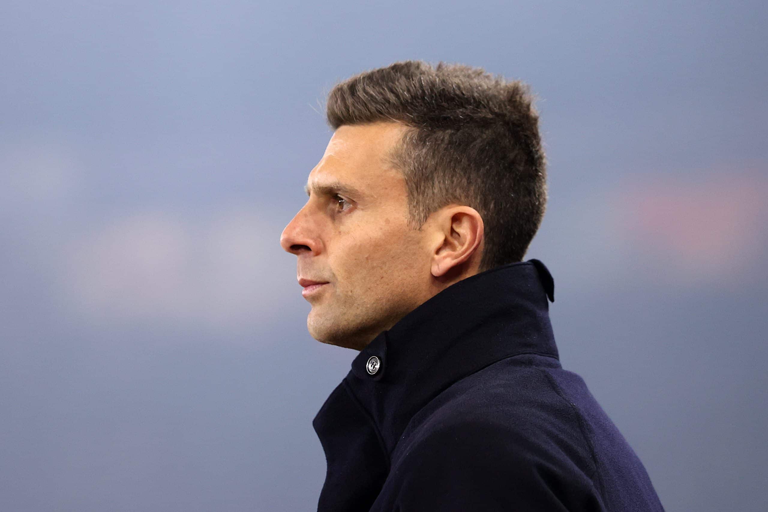 BIRMINGHAM, ENGLAND - NOVEMBER 27: Thiago Motta, Head Coach of Juventus, looks on prior to the UEFA Champions League 2024/25 League Phase MD5 match between Aston Villa FC and Juventus at Villa Park on November 27, 2024 in Birmingham, England. (Photo by Ryan Pierse/Getty Images)