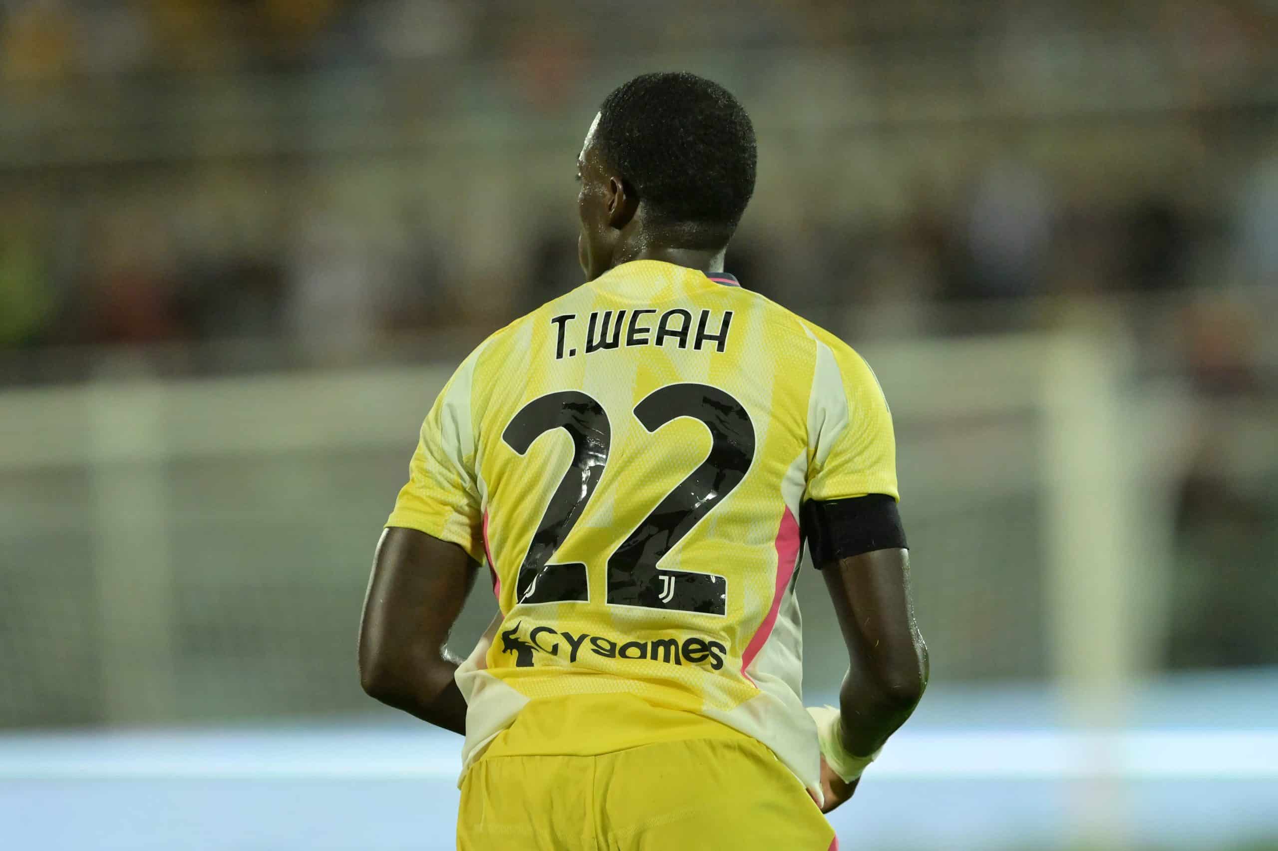 PESCARA, ITALY - AUGUST 03: Timothy Weah of Juventus FC looks on during the Pre-season Frienldy match between Juventus FC and Brest at Stadio Adriatico Giovanni Cornacchia on August 03, 2024 in Pescara, Italy. (Photo by Giuseppe Bellini/Getty Images)