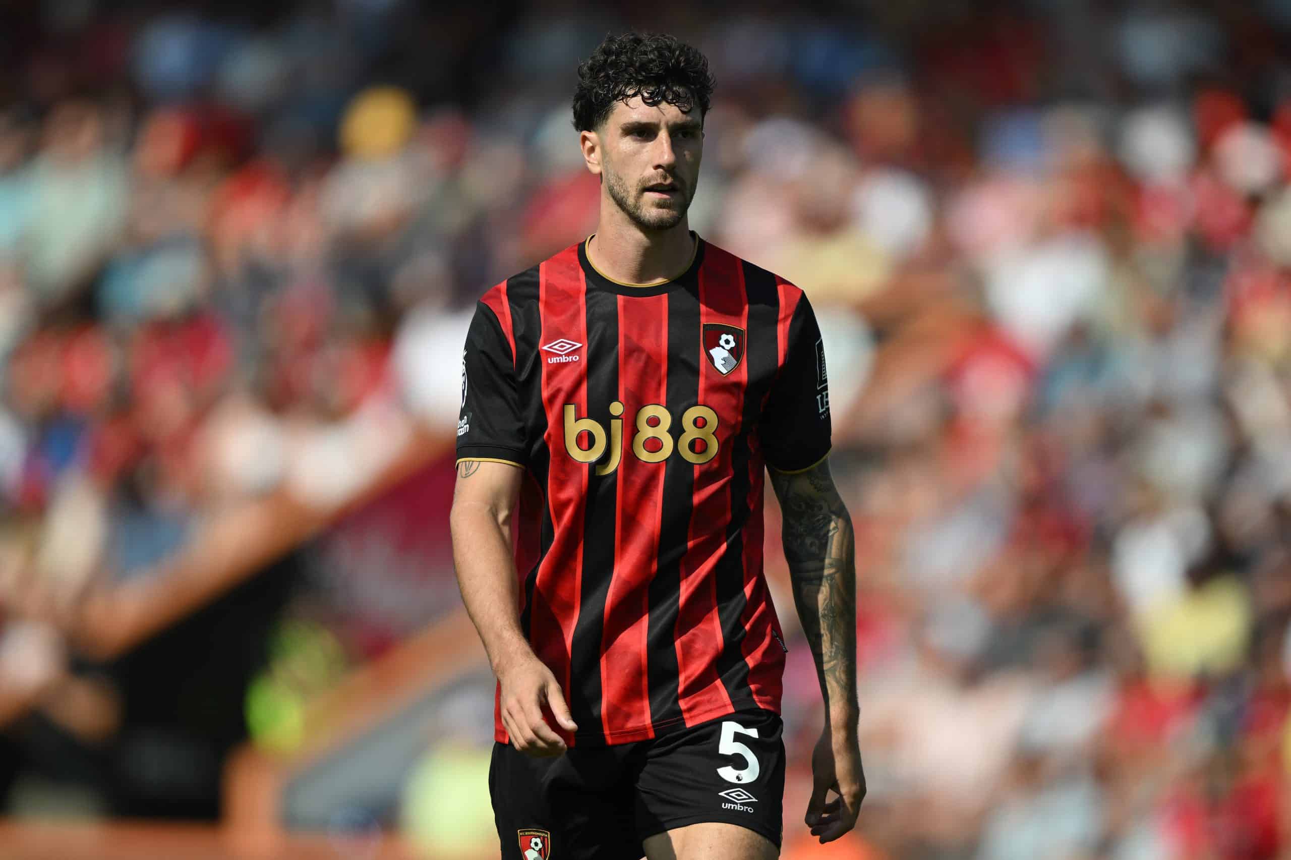 BOURNEMOUTH, ENGLAND - AUGUST 23: Marcos Senesi of Bournemouth looks on during the Premier League match between Bournemouth and Wolverhampton Wanderers at Vitality Stadium on August 23, 2025 in Bournemouth, England. (Photo by Mike Hewitt/Getty Images)