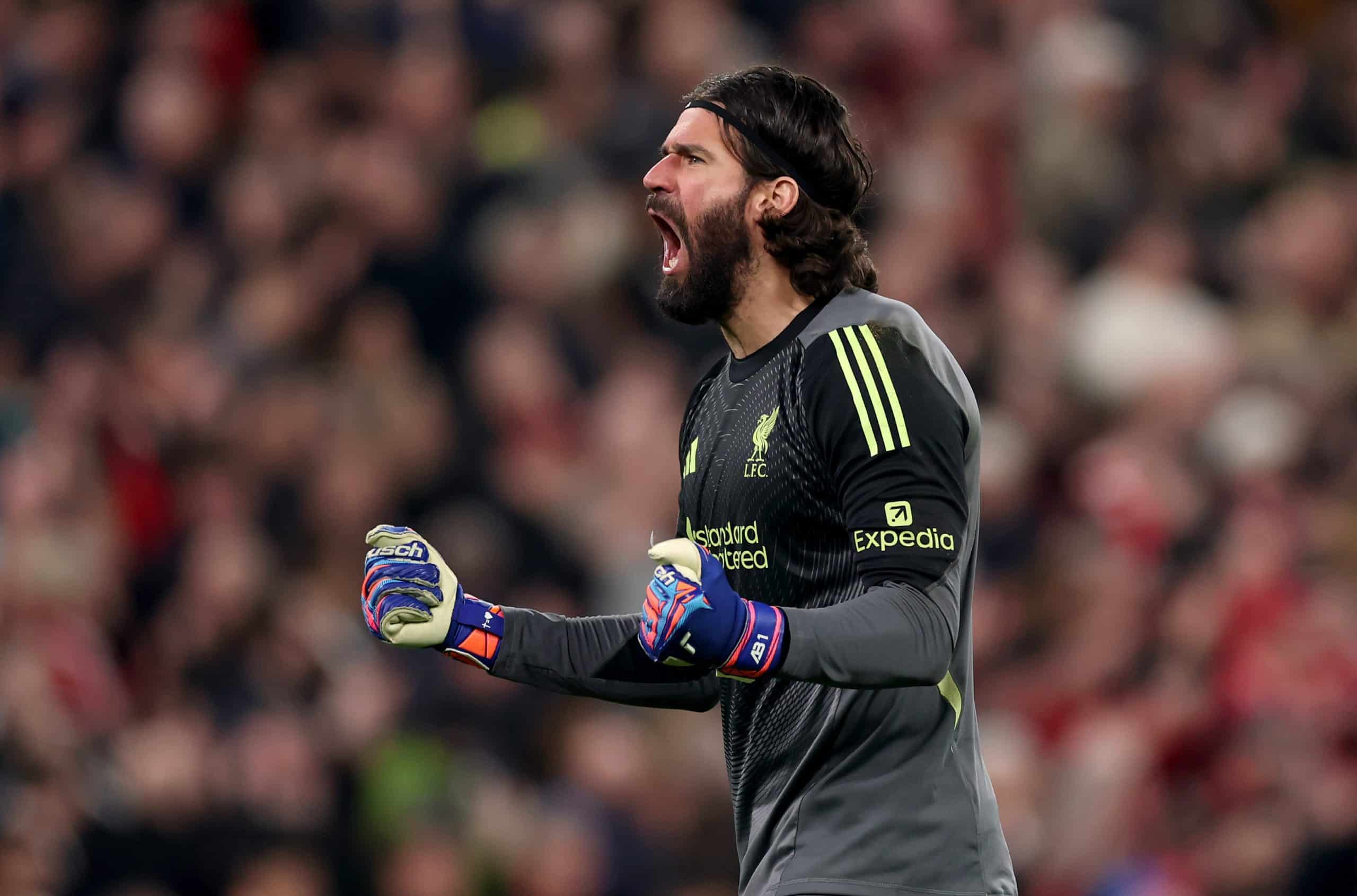 LIVERPOOL, ENGLAND - MARCH 18: Alisson Becker of Liverpool during the UEFA Champions League 2025/26 Round of 16 Second Leg match between Liverpool FC and Galatasaray SK at Anfield on March 18, 2026 in Liverpool, England. (Photo by Carl Recine/Getty Images)